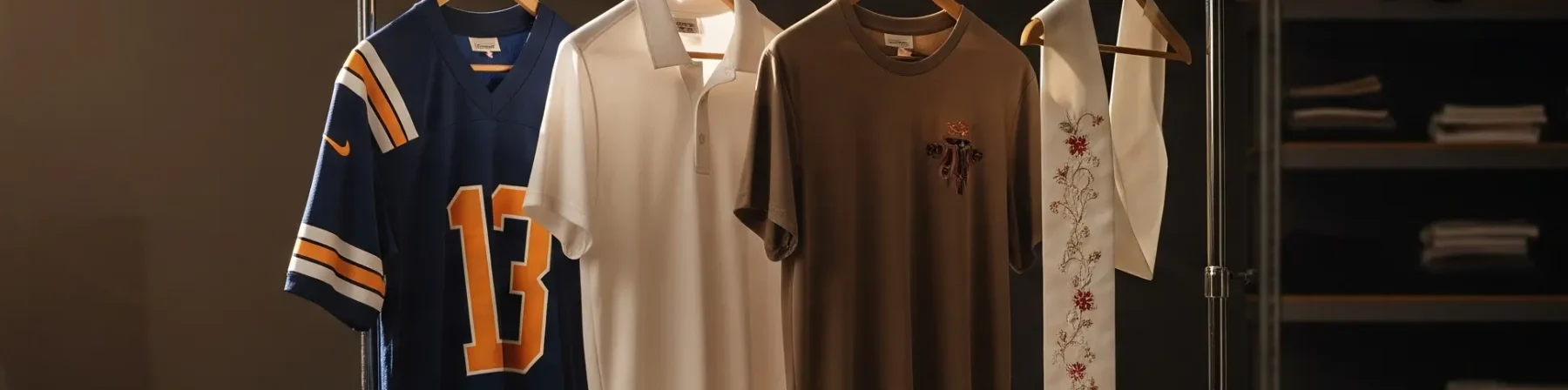 Custom apparel makers in Kerala – t-shirts and embroidered cloth hanging on display